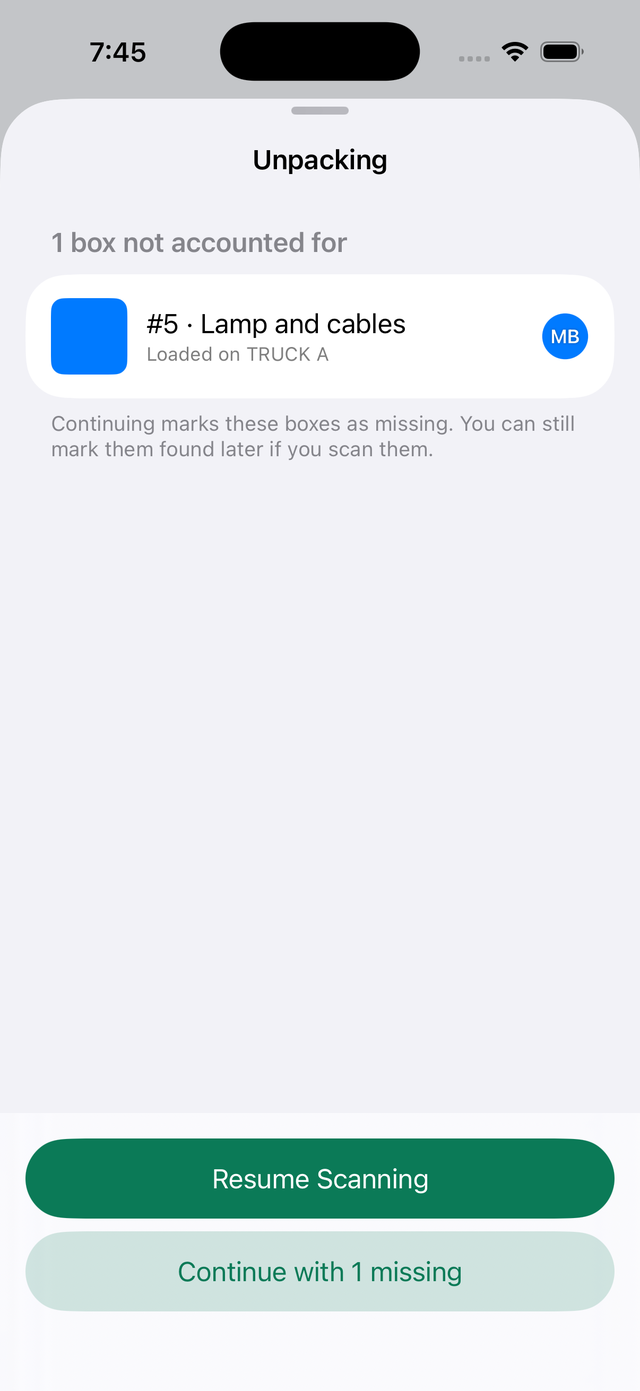 Lading screen on iPhone: after unloading