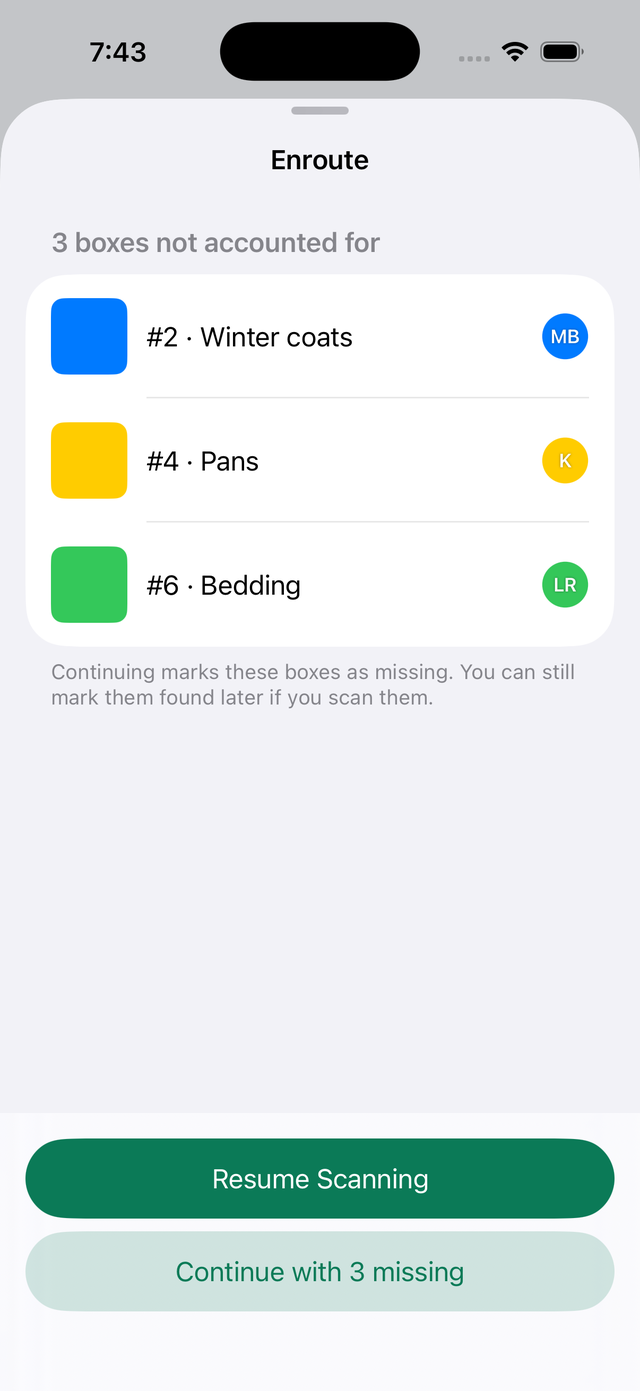Lading screen on iPhone: before the truck leaves
